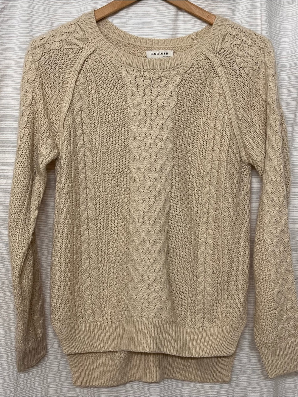Monteau Beige Cable Crewneck Sweater